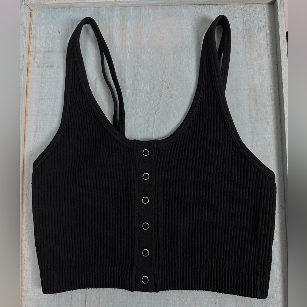 AERIE button front seamless sweater tank top in black - size S